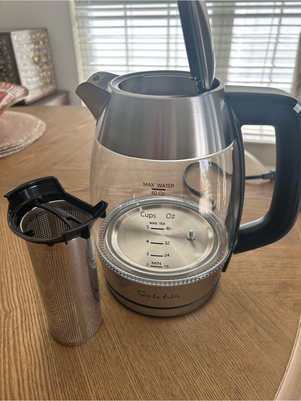 Sur La Table Stainless Steel Electric Tea Kettle with Infuser - Silver/Black - Picture 2 of 7
